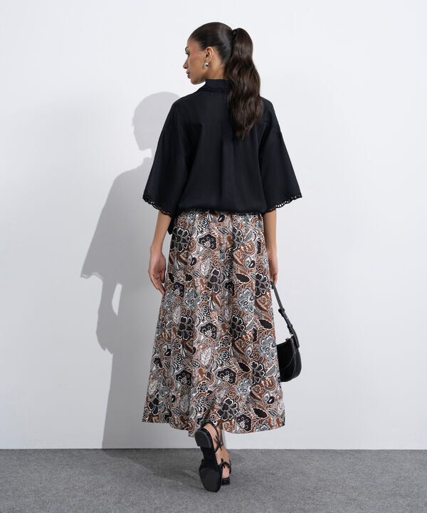 Printed Skirt With Panels Detail