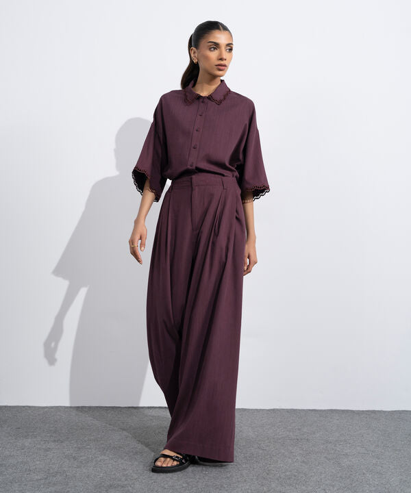 Wide Leg Pleated Trousers