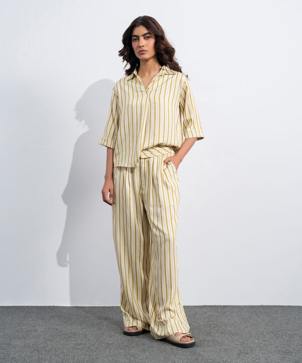 Linen Blend Printed Straight-Fit Trousers