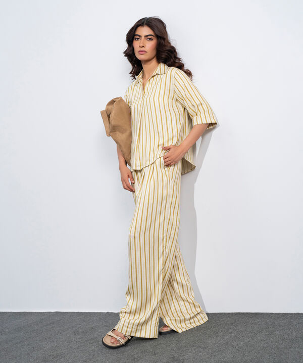 Linen Blend Printed Straight-Fit Trousers