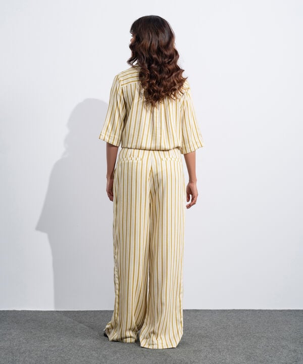 Linen Blend Printed Straight-Fit Trousers