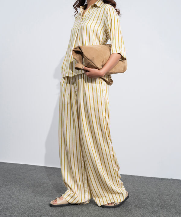 Linen Blend Printed Straight-Fit Trousers