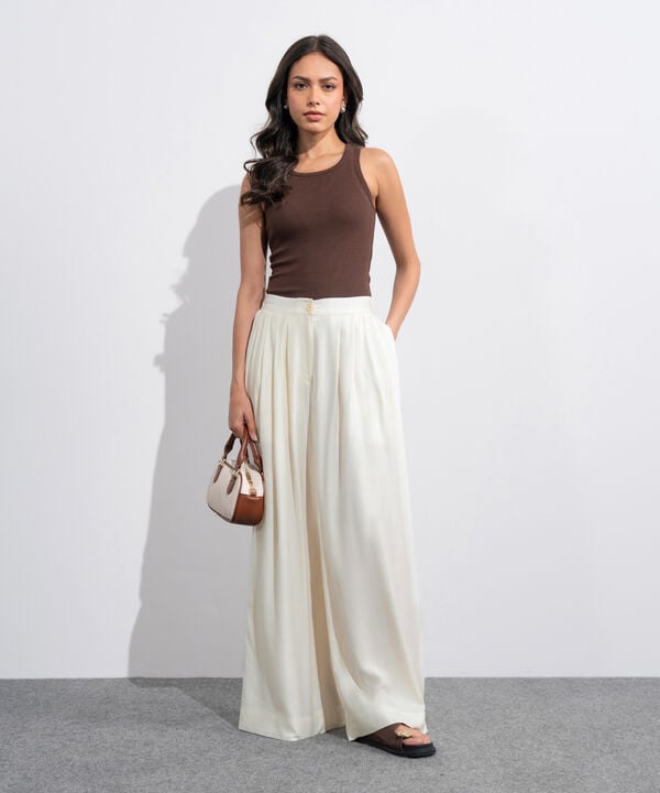 Linen Blend Pleated Trousers