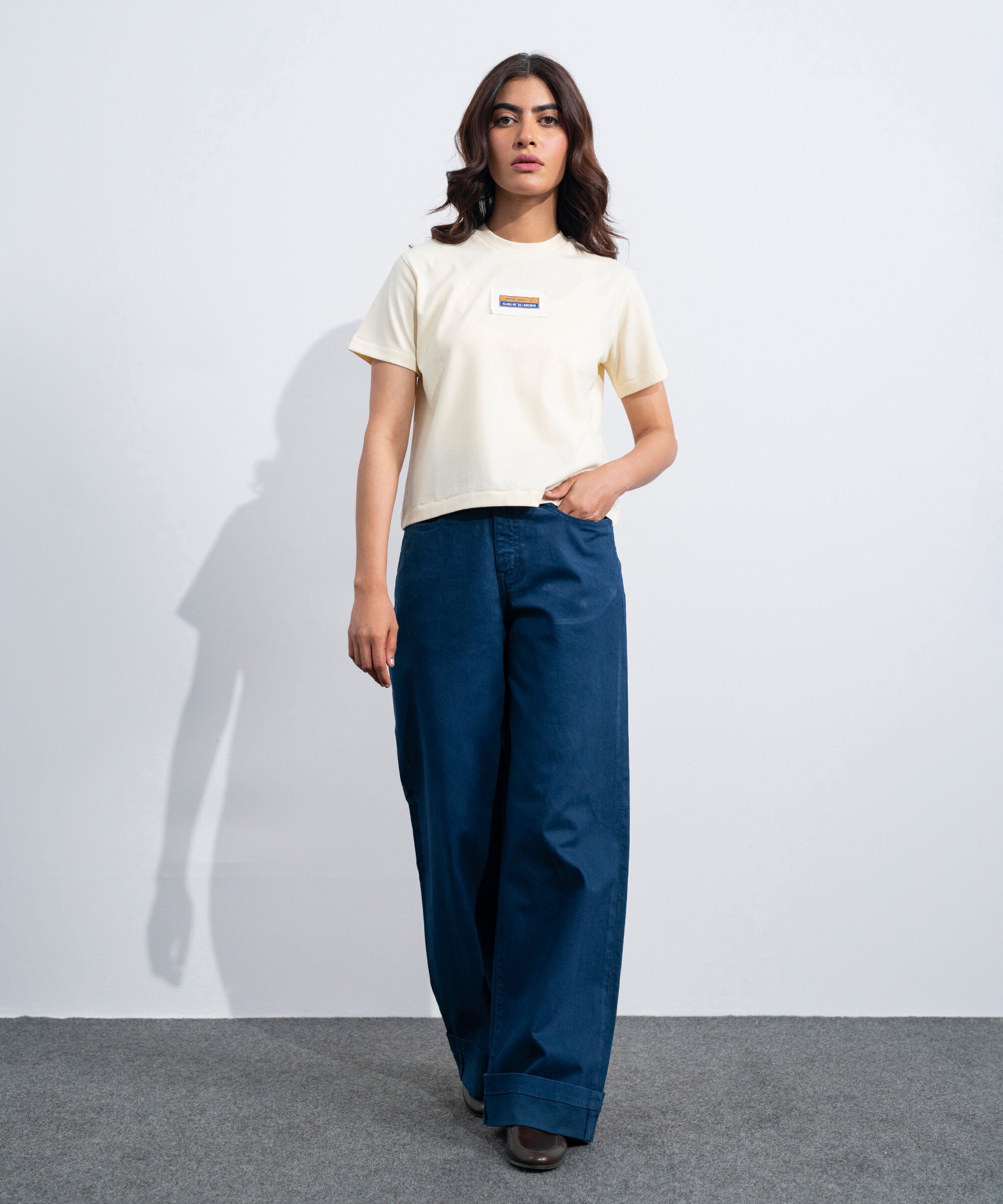 Women's Western Navy Turn-Up Hem Chino Trousers