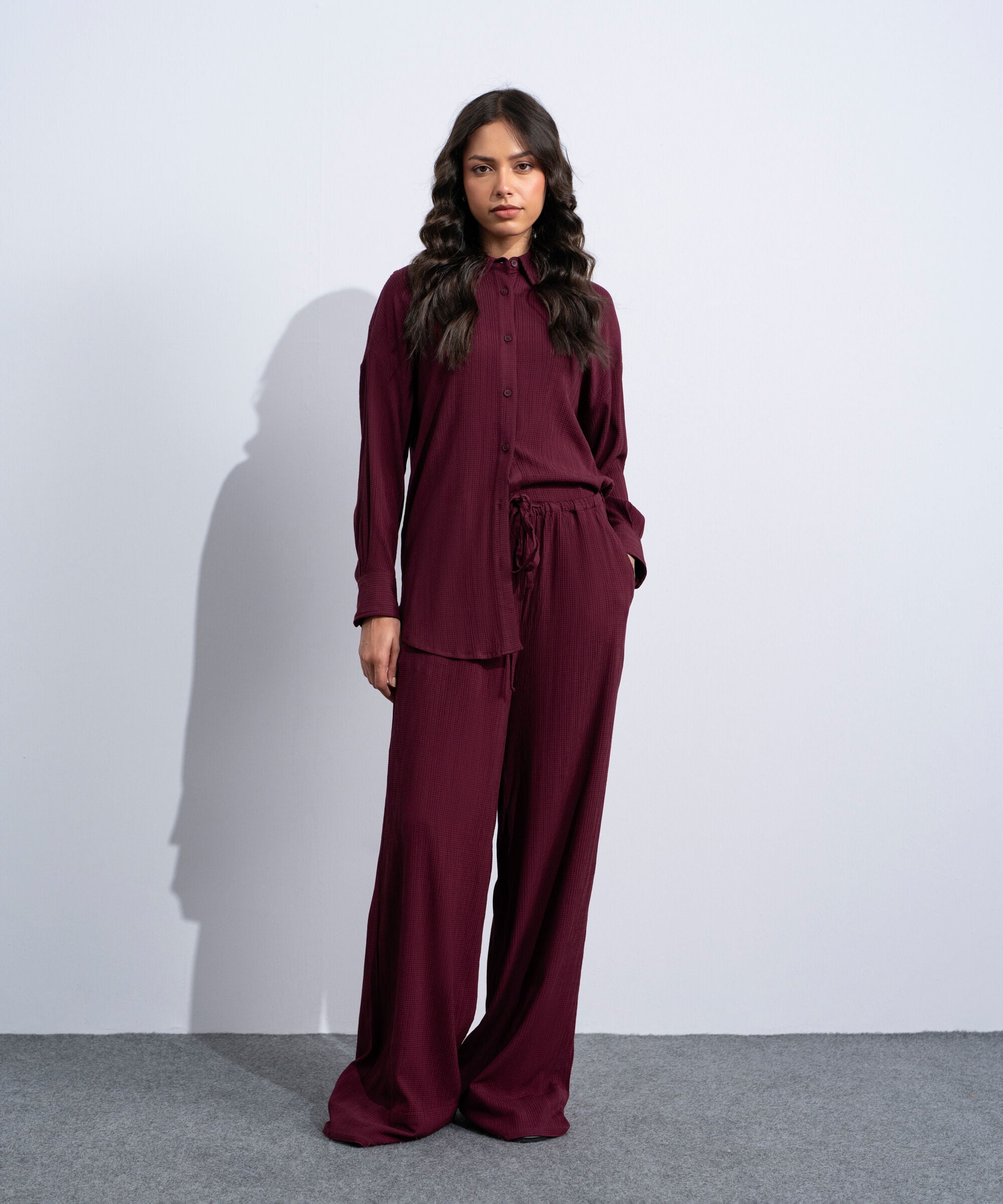 Wide-Leg Seersucker Trousers