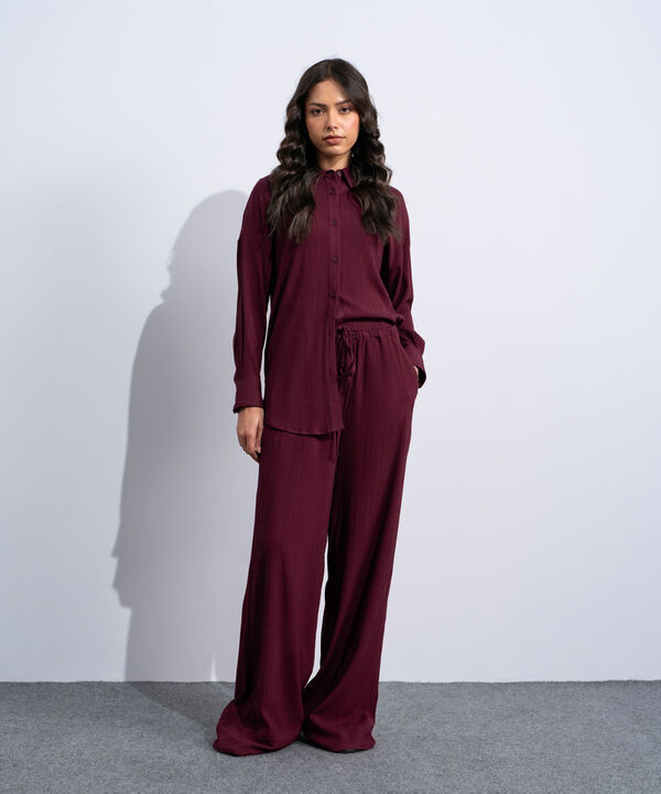 Wide-Leg Seersucker Trousers
