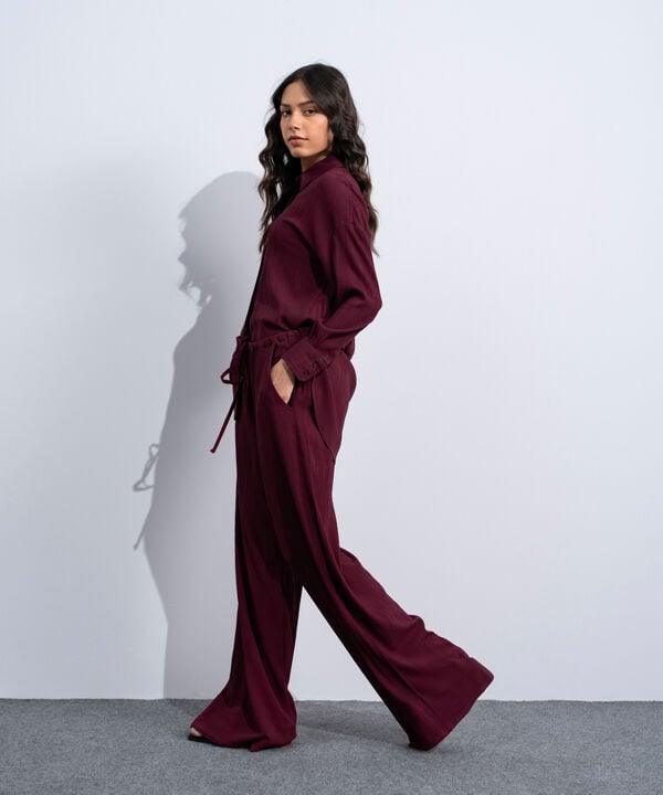 Wide-Leg Seersucker Trousers