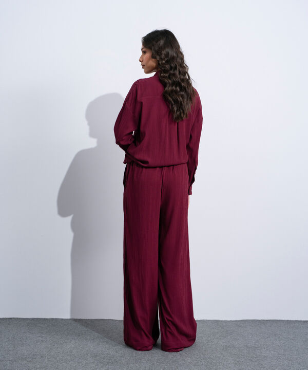 Wide-Leg Seersucker Trousers