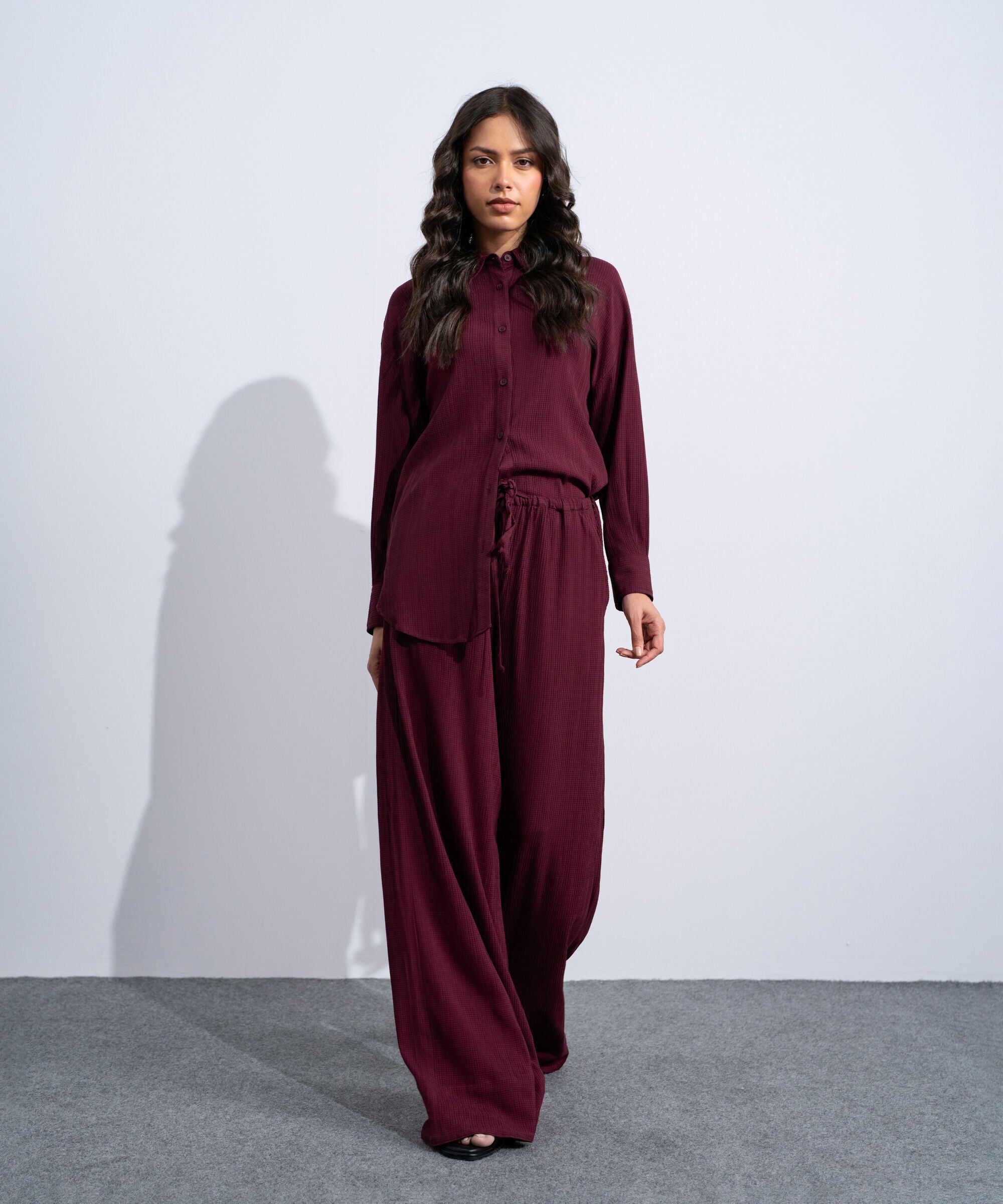 Wide-Leg Seersucker Trousers