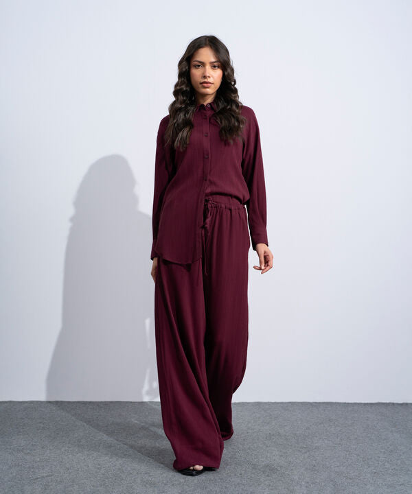 Wide-Leg Seersucker Trousers