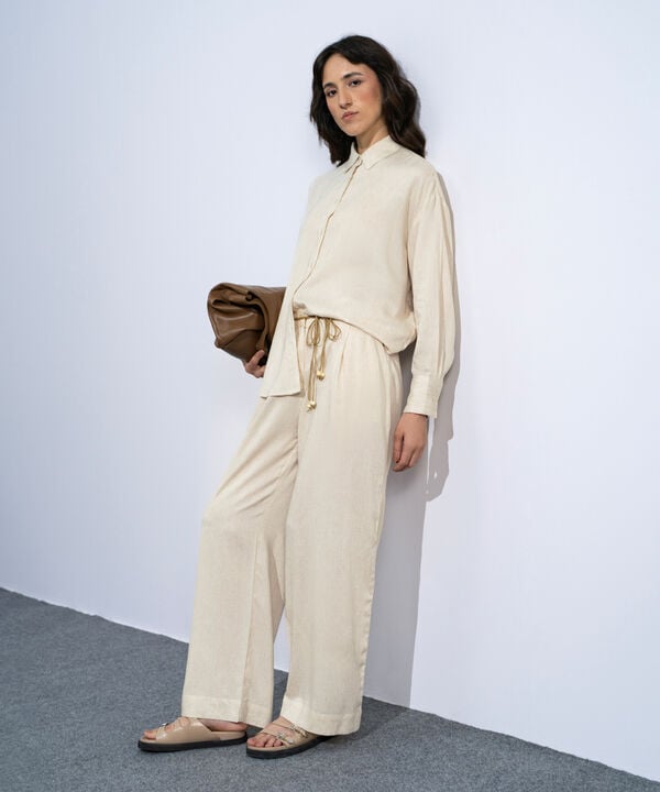 Linen Blend Pleated Trousers