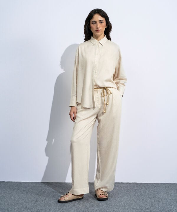 Linen Blend Pleated Trousers