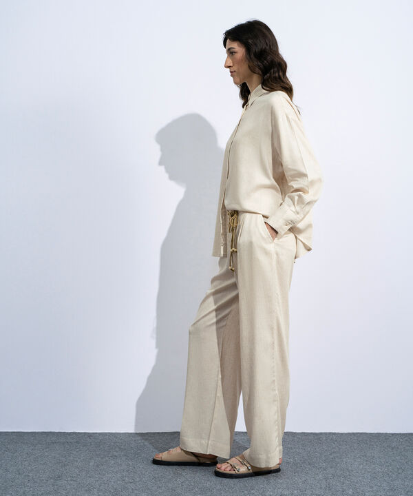 Linen Blend Pleated Trousers