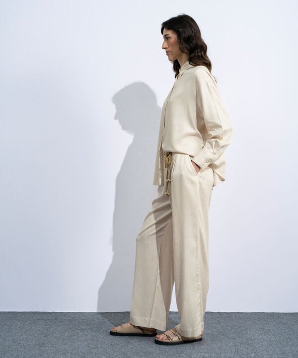 Linen Blend Pleated Trousers