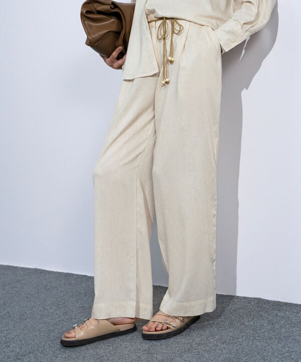 Linen Blend Pleated Trousers