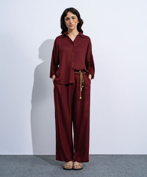 Linen Blend Pleated Trousers