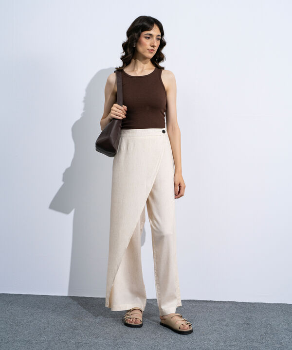 Asymmetric Linen Blend Trousers