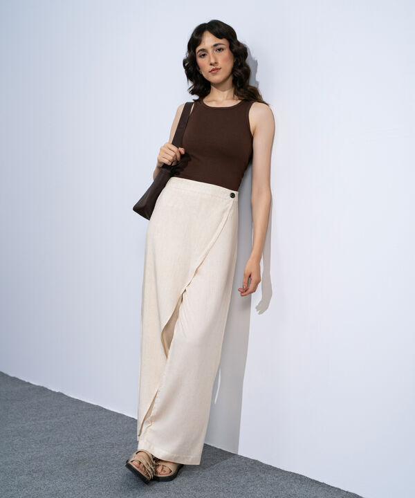 Asymmetric Linen Blend Trousers