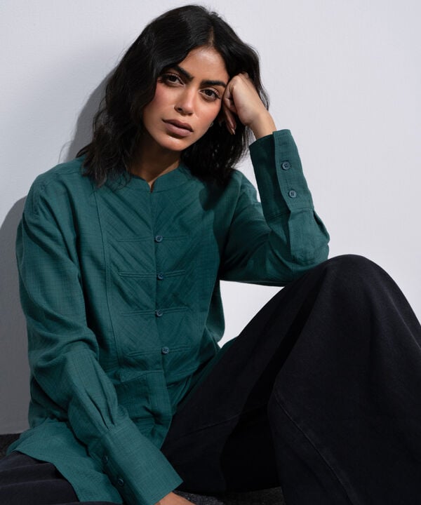 Textured Shirt With Mandarin Collar
