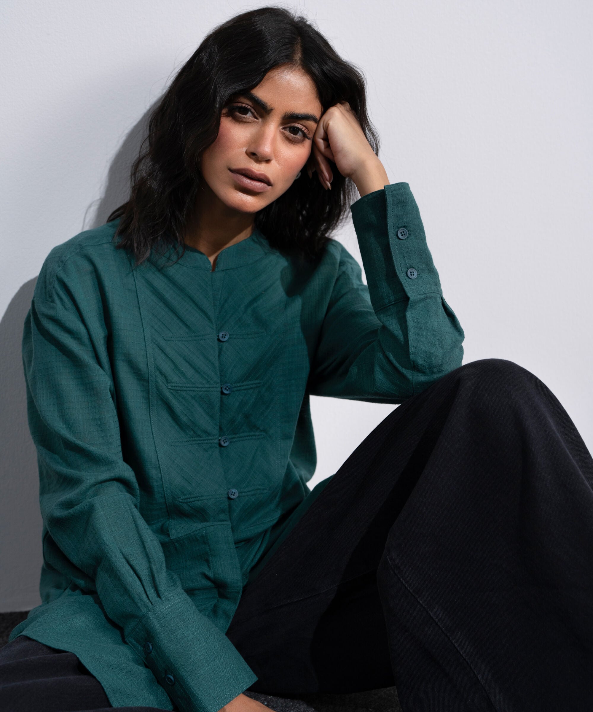 Textured Shirt With Mandarin Collar WBTMV0726009