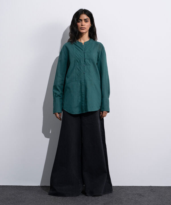 Textured Shirt With Mandarin Collar