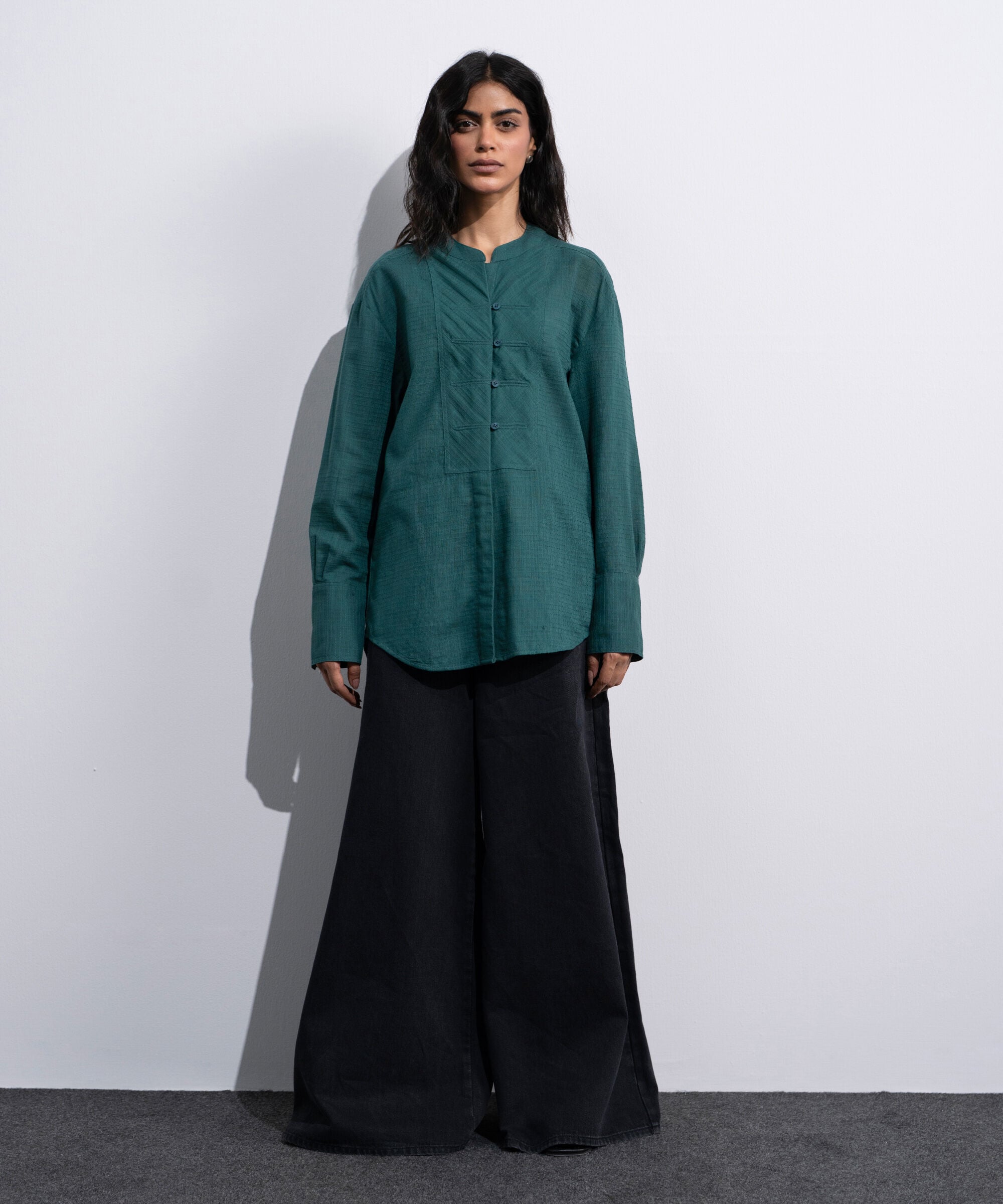Textured Shirt With Mandarin Collar WBTMV0726009