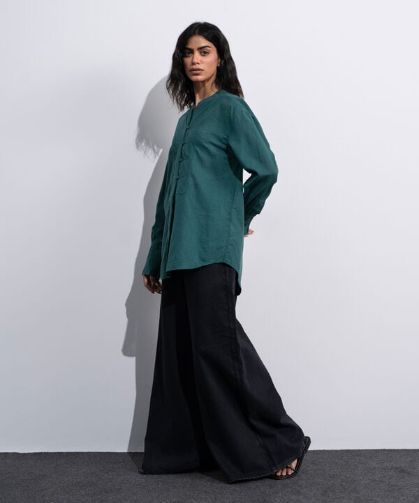 Textured Shirt With Mandarin Collar