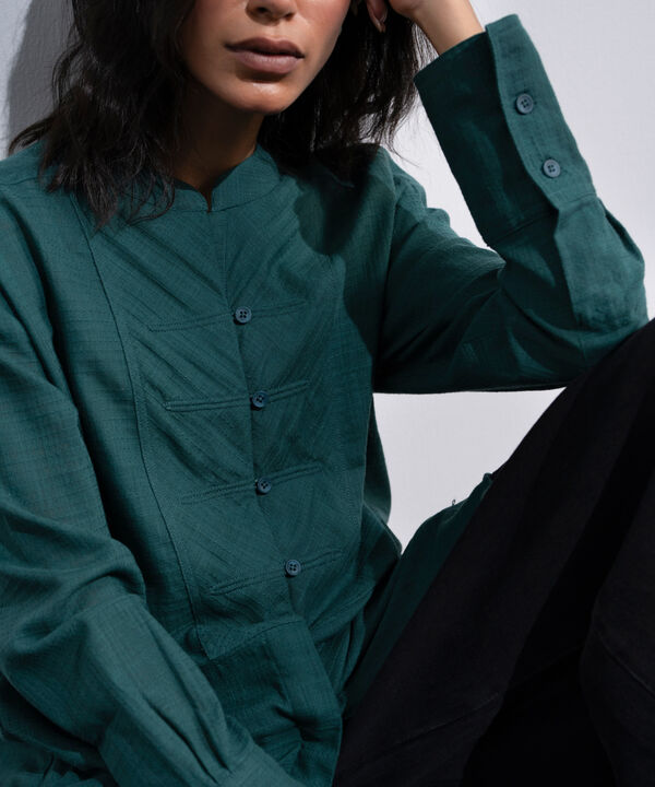 Textured Shirt With Mandarin Collar