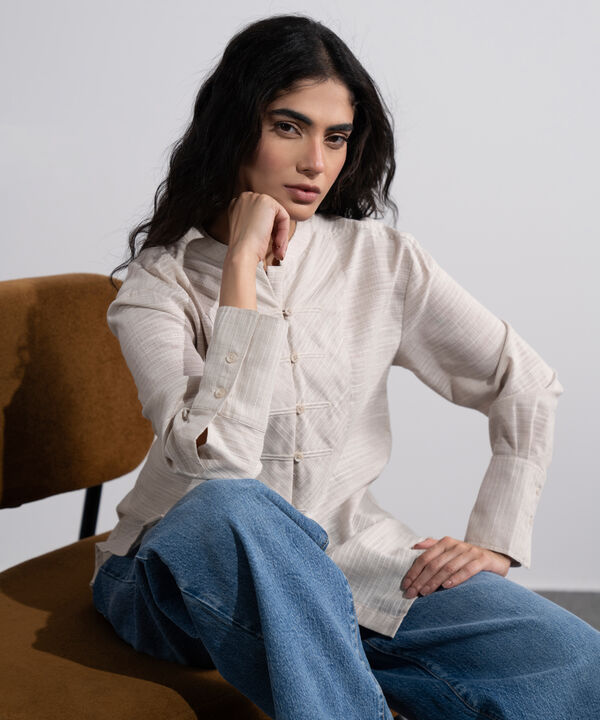 Textured Shirt With Mandarin Collar