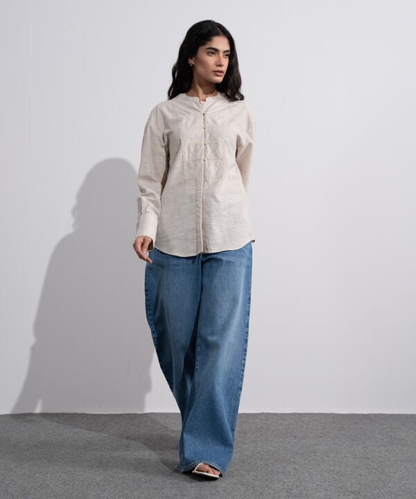 Textured Shirt With Mandarin Collar