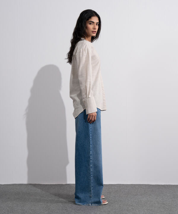 Textured Shirt With Mandarin Collar