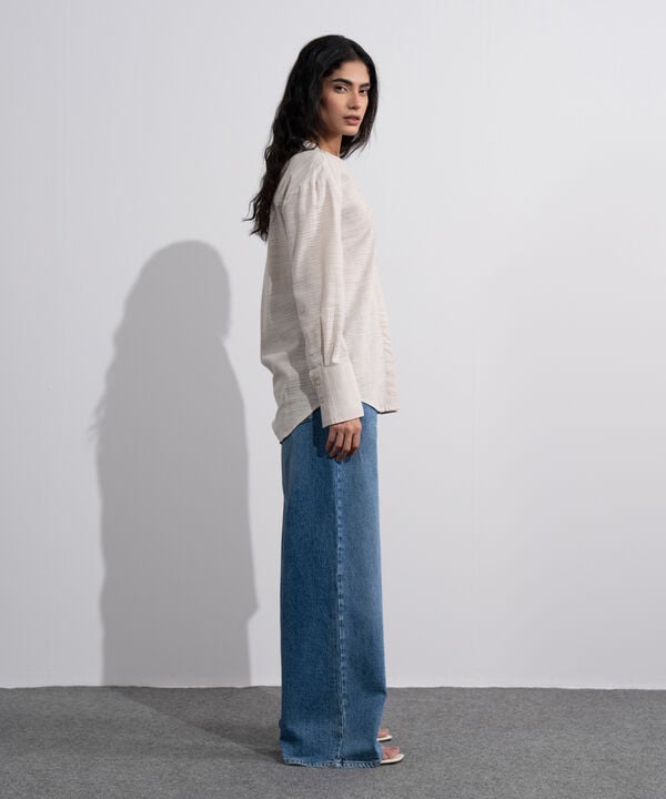 Textured Shirt With Mandarin Collar