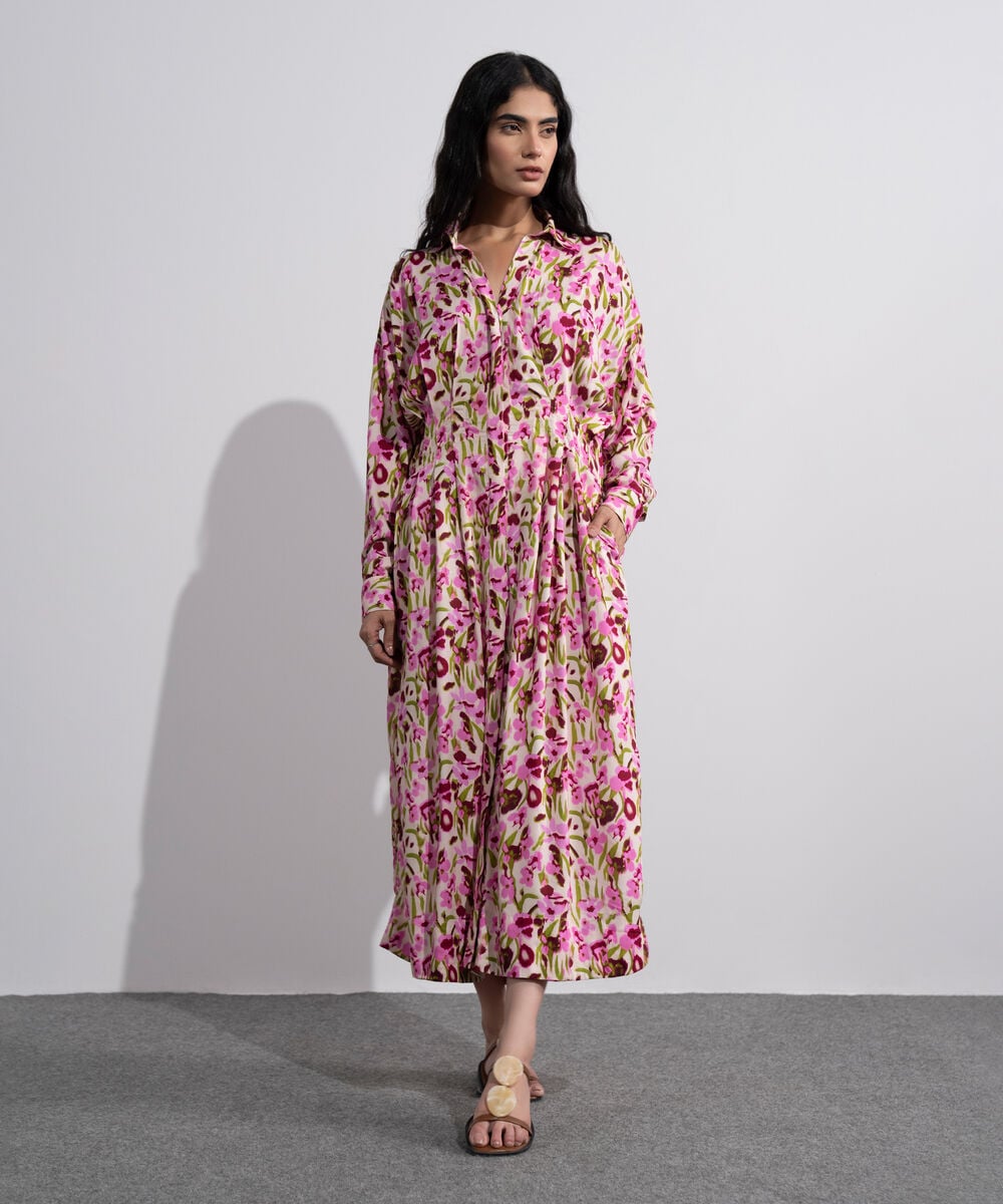 Printed Dress With Pleats WBTMV0826009