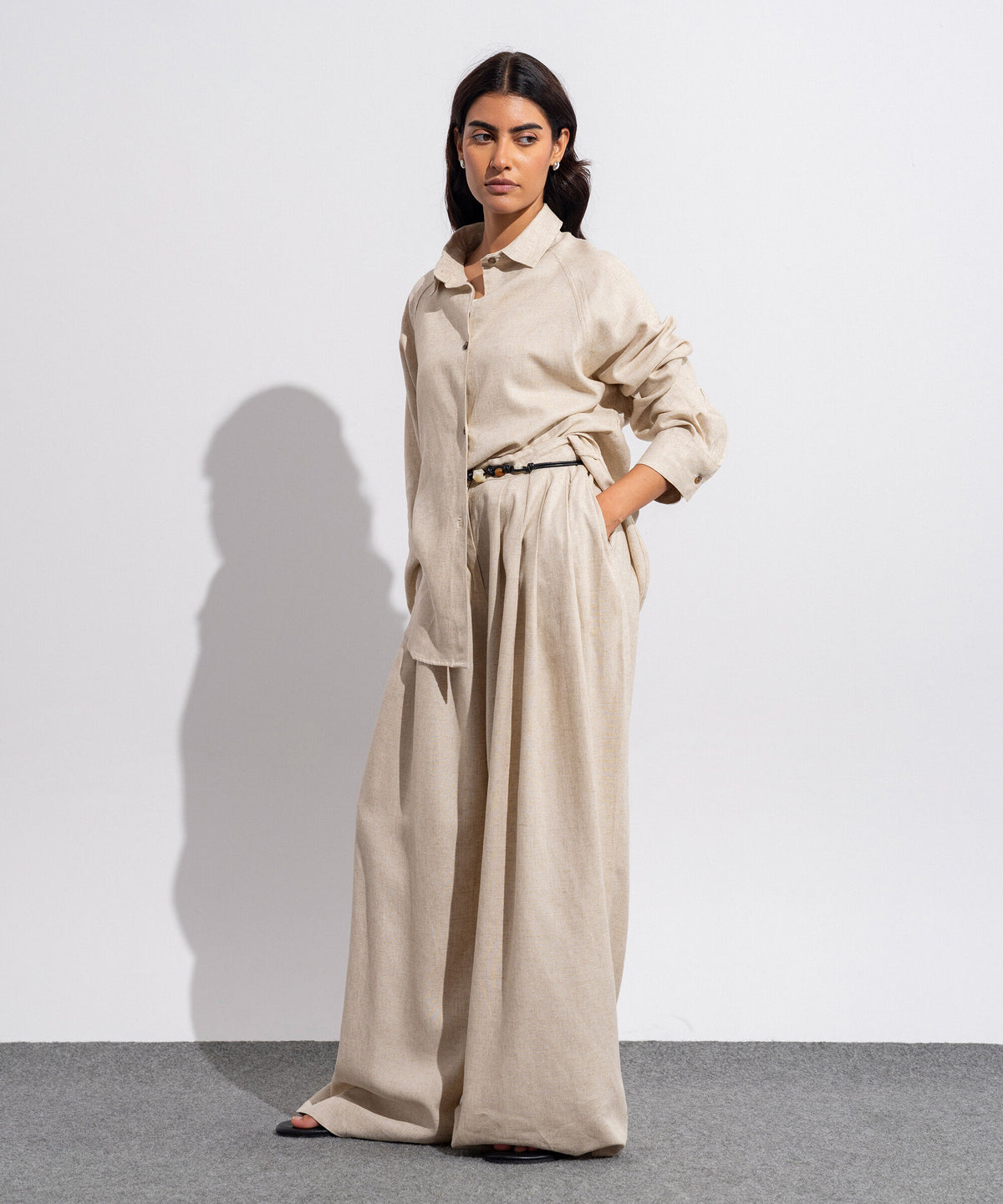Linen Blend Flared Trousers WBTMV0926002