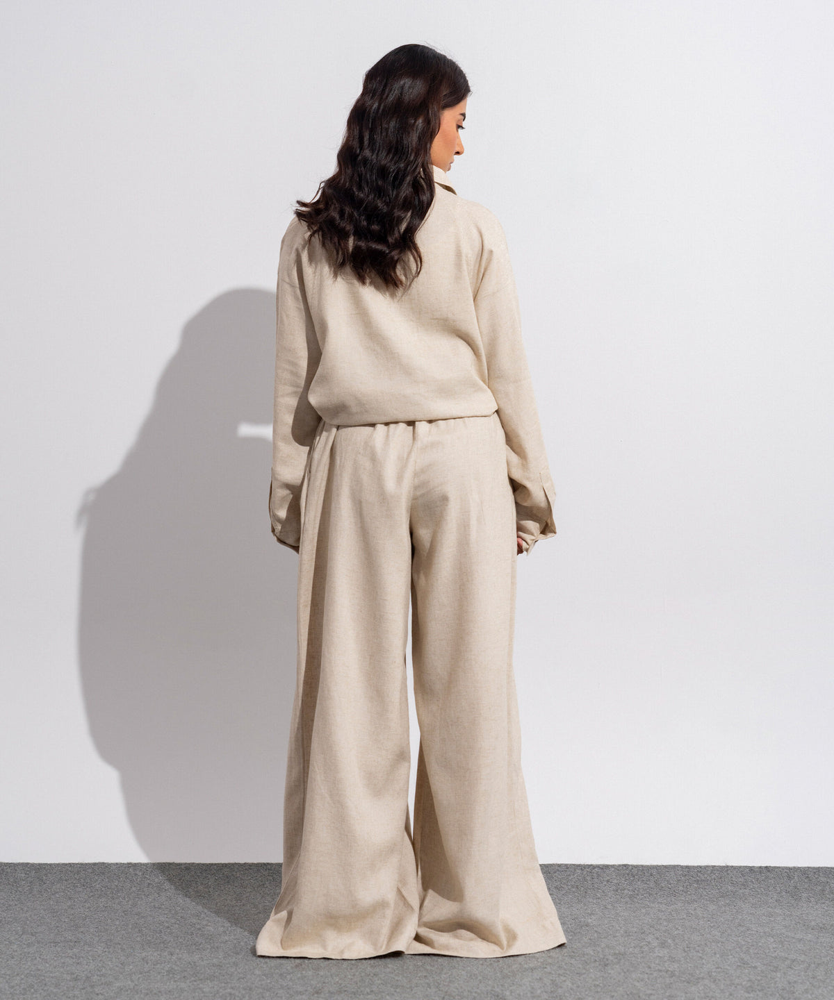 Linen Blend Flared Trousers WBTMV0926002
