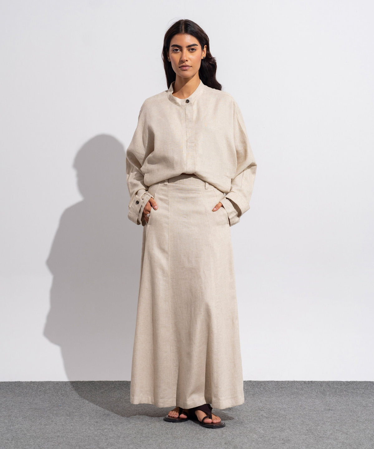 Panelled Linen Blend Skirt WBTMV0926003