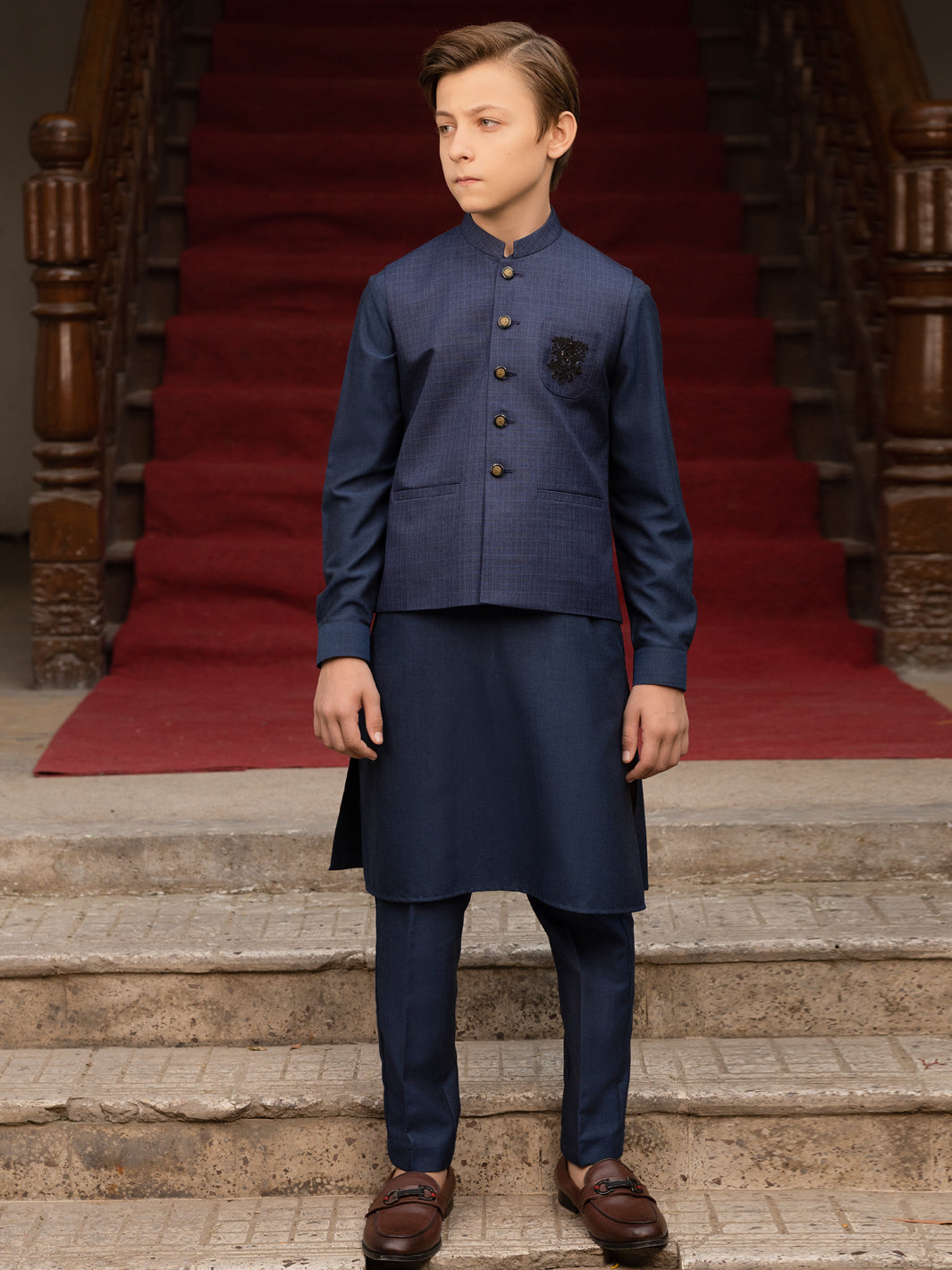 Dark Blue Blended Boy Waistcoat - ALT-WC-010C