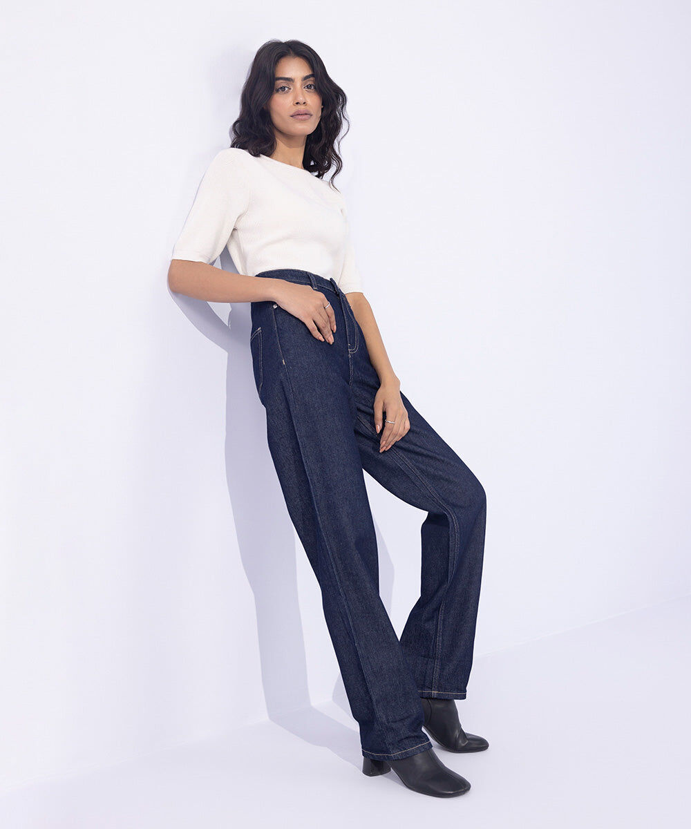 Straight Fit Denim with Turn-Up Hem