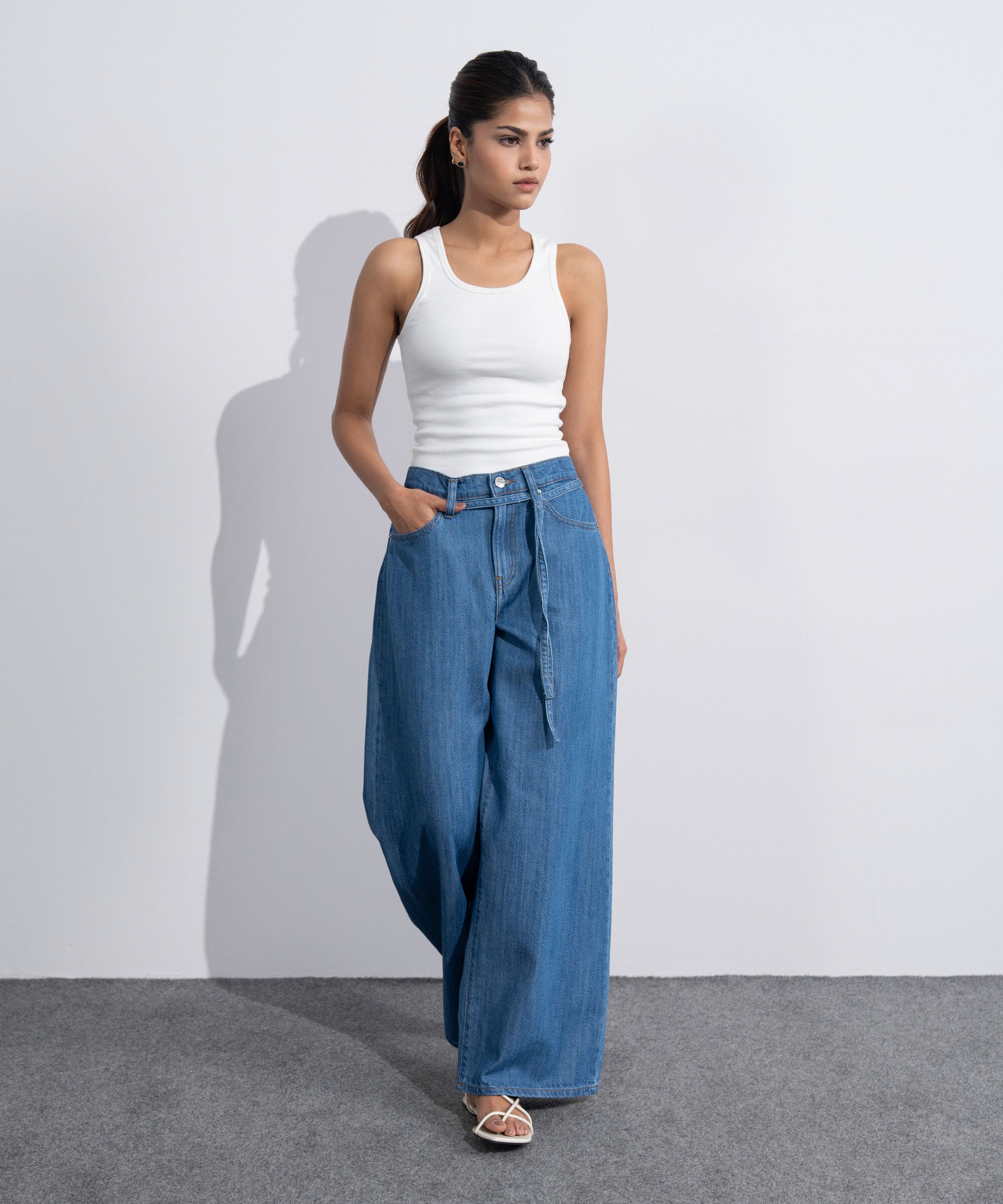 Women's Western Mid Blue Wash Baggy Loose Jeans