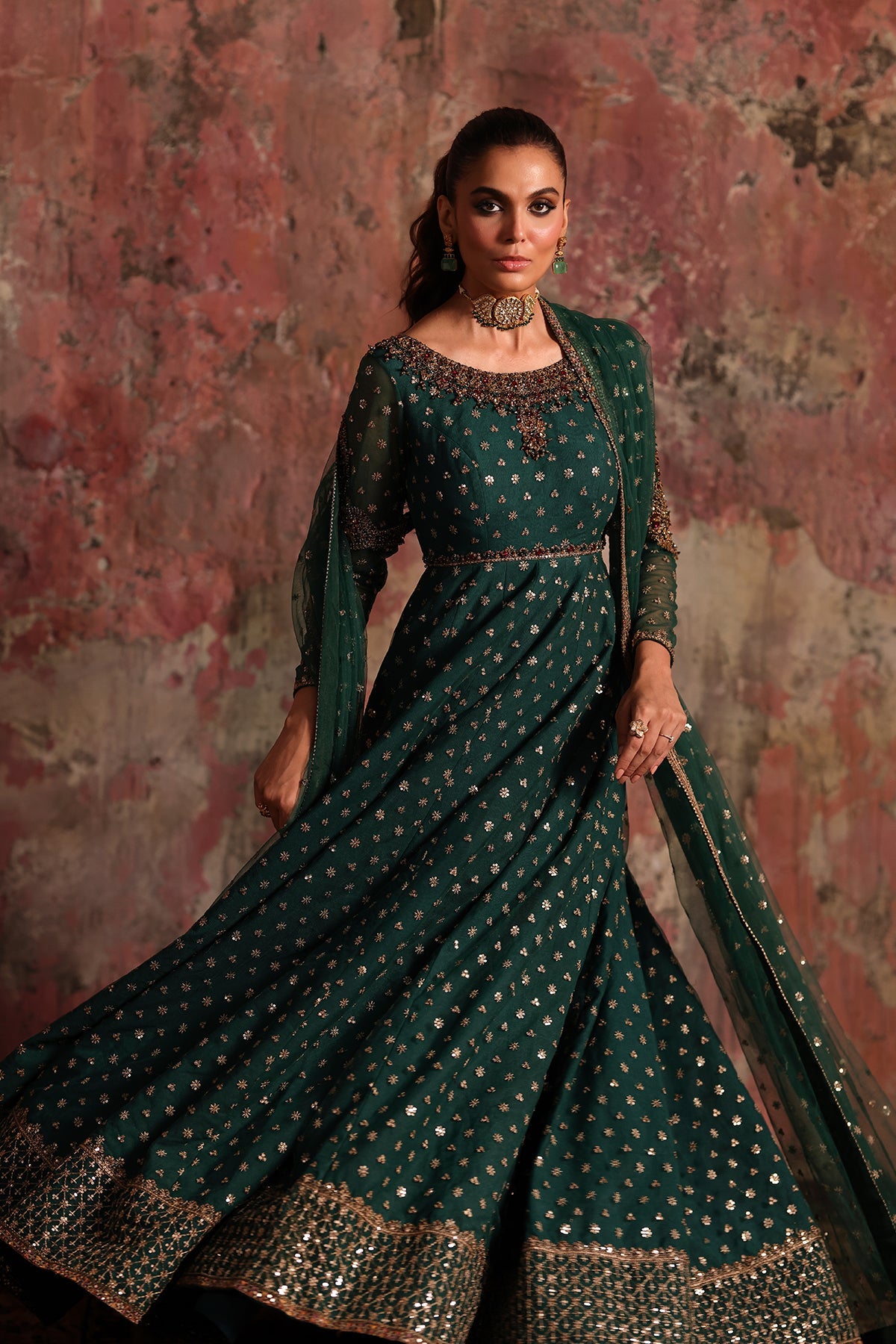 2-PC Embroidered Net Pishwas Suit stm-5-08