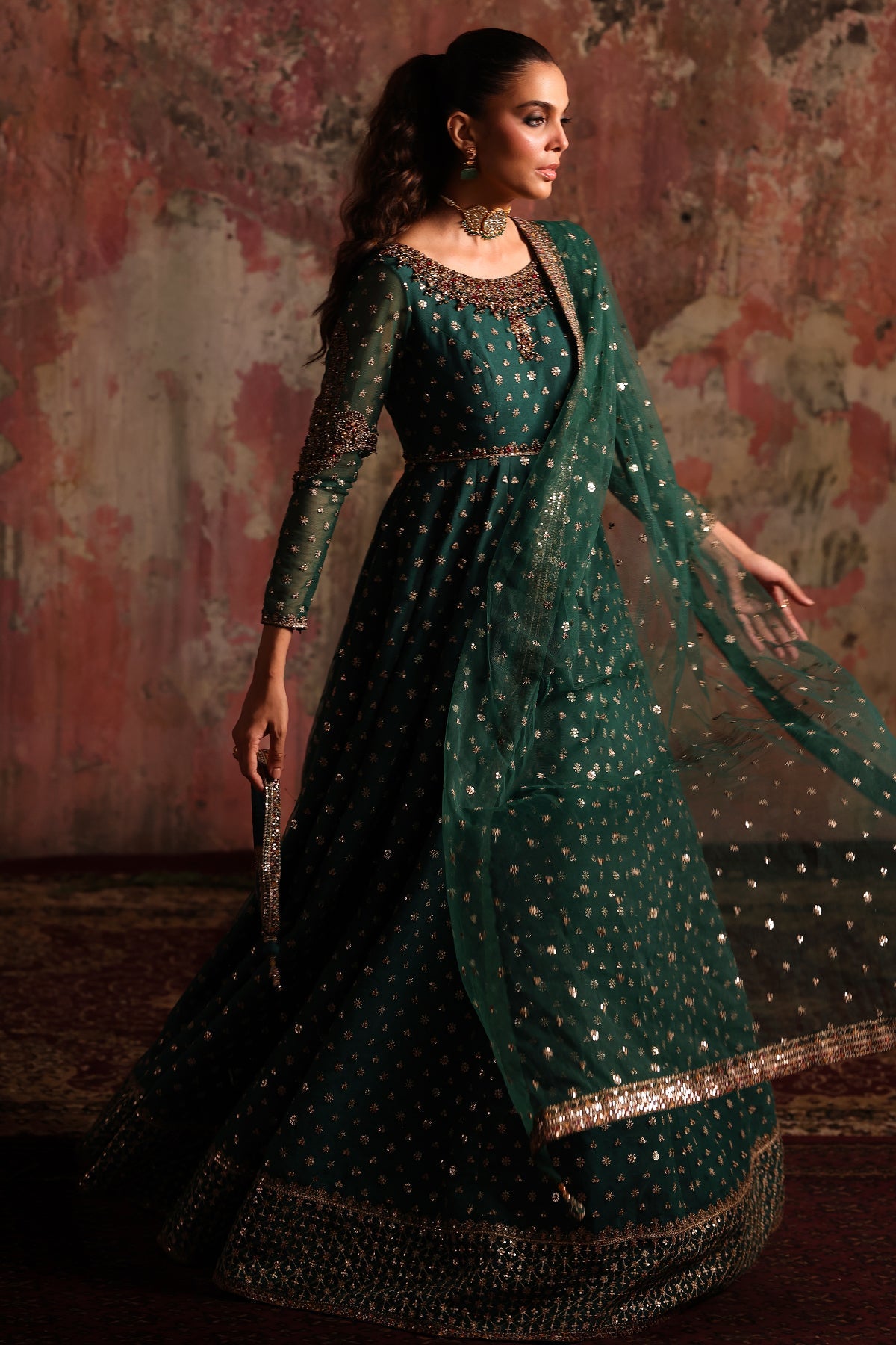 2-PC Embroidered Net Pishwas Suit stm-5-08