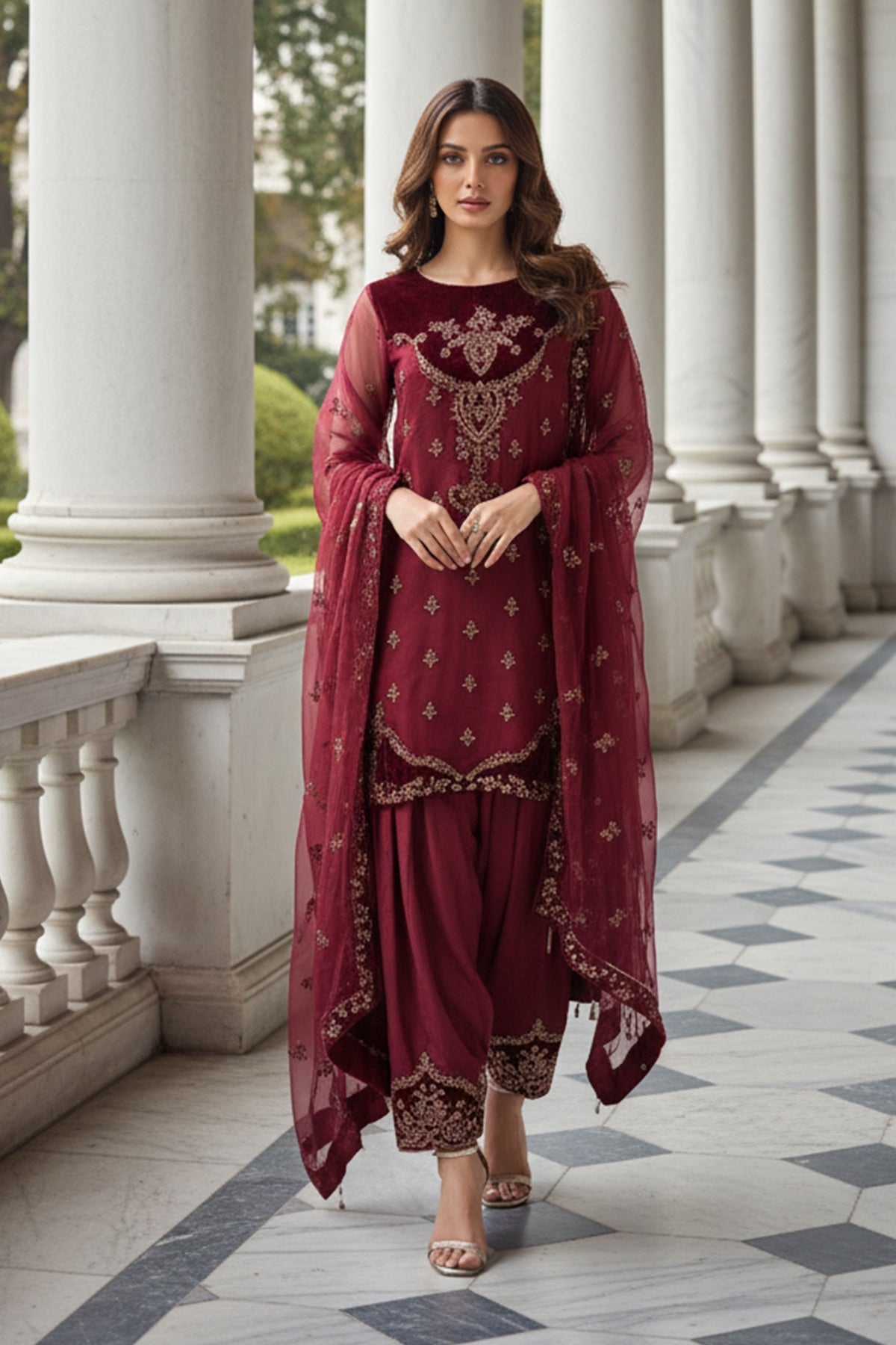 3-PC Embroidered Organza Suit CMA-5-135A