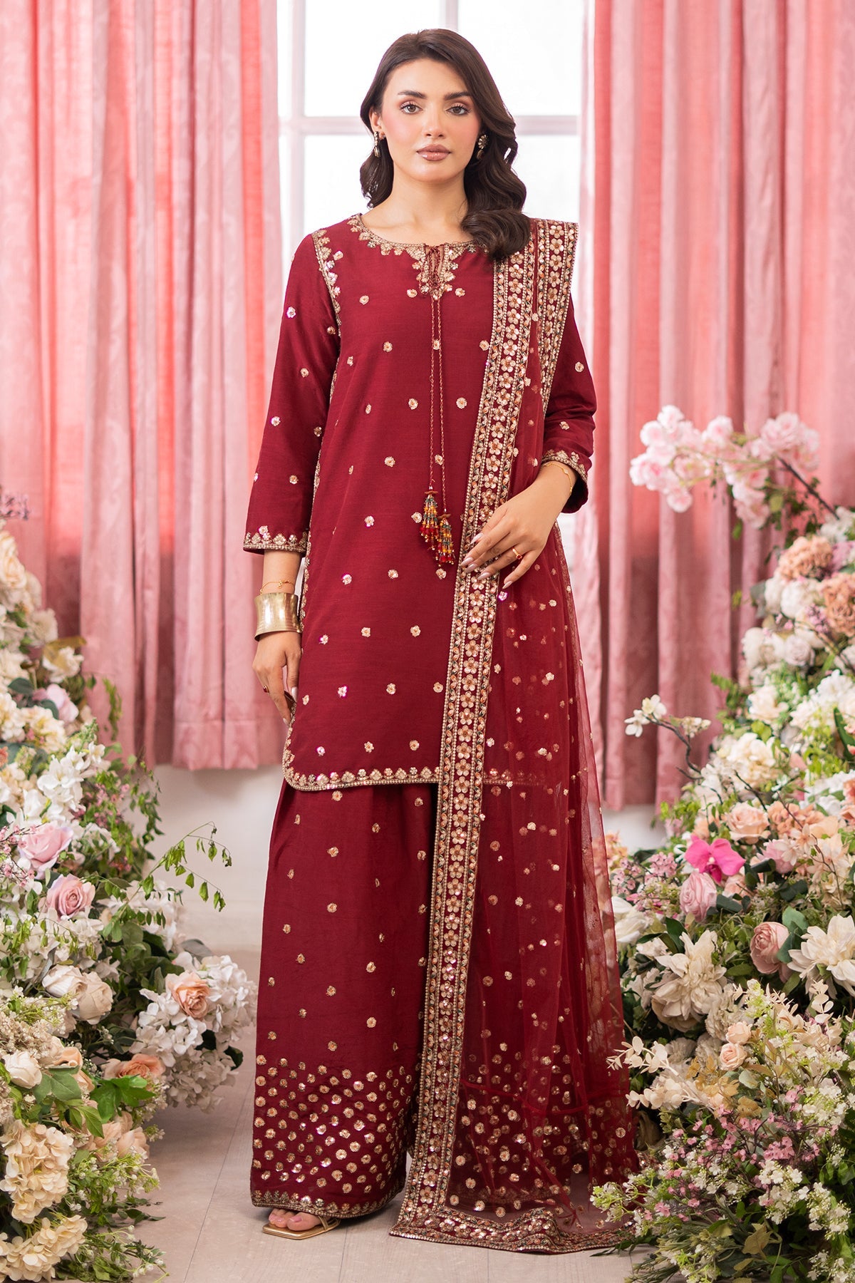 3-PC Embroidered Raw-Silk Suit CMA-5-077