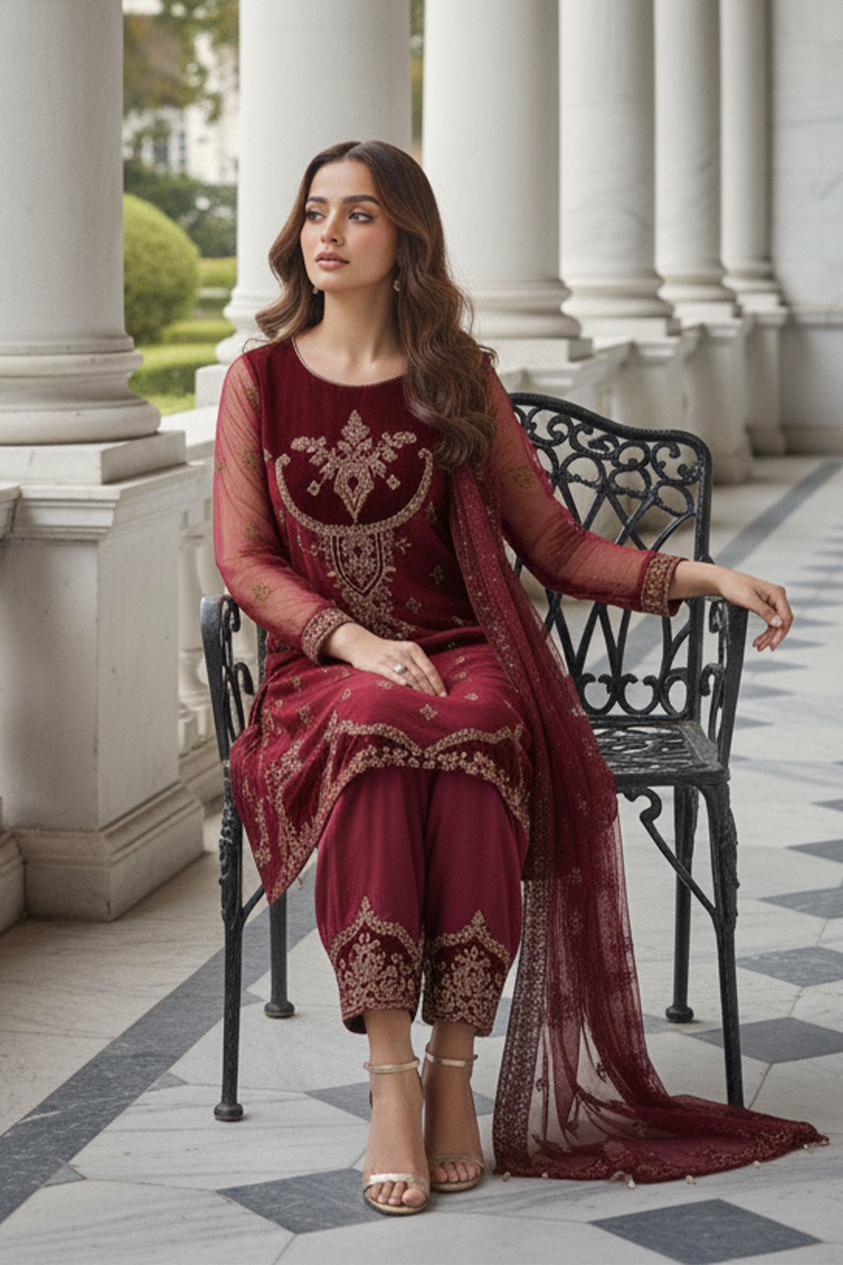 3-PC Embroidered Organza Suit CMA-5-135A