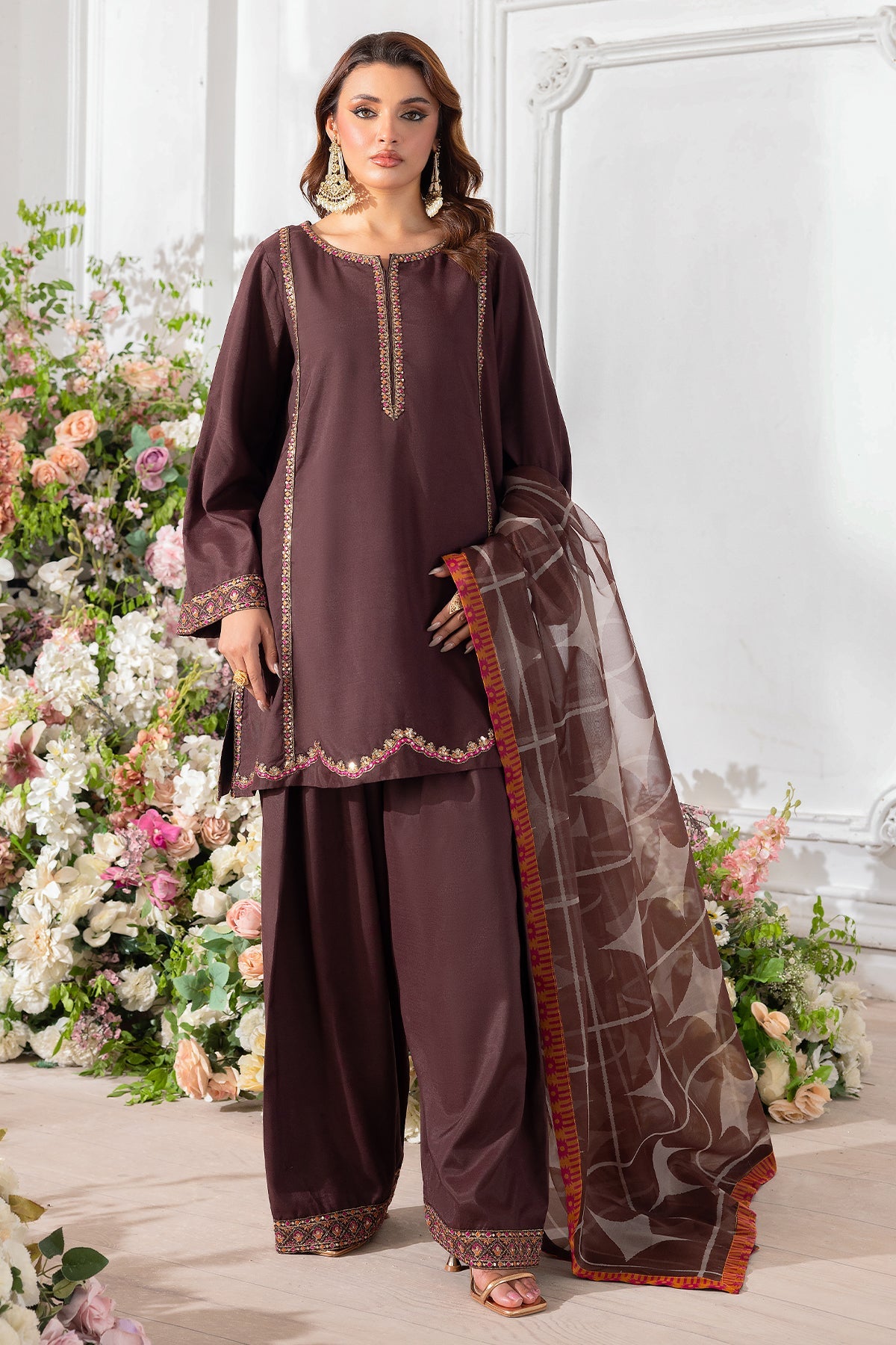 3-PC Embroidered Raw-Silk Suit CMA-5-108
