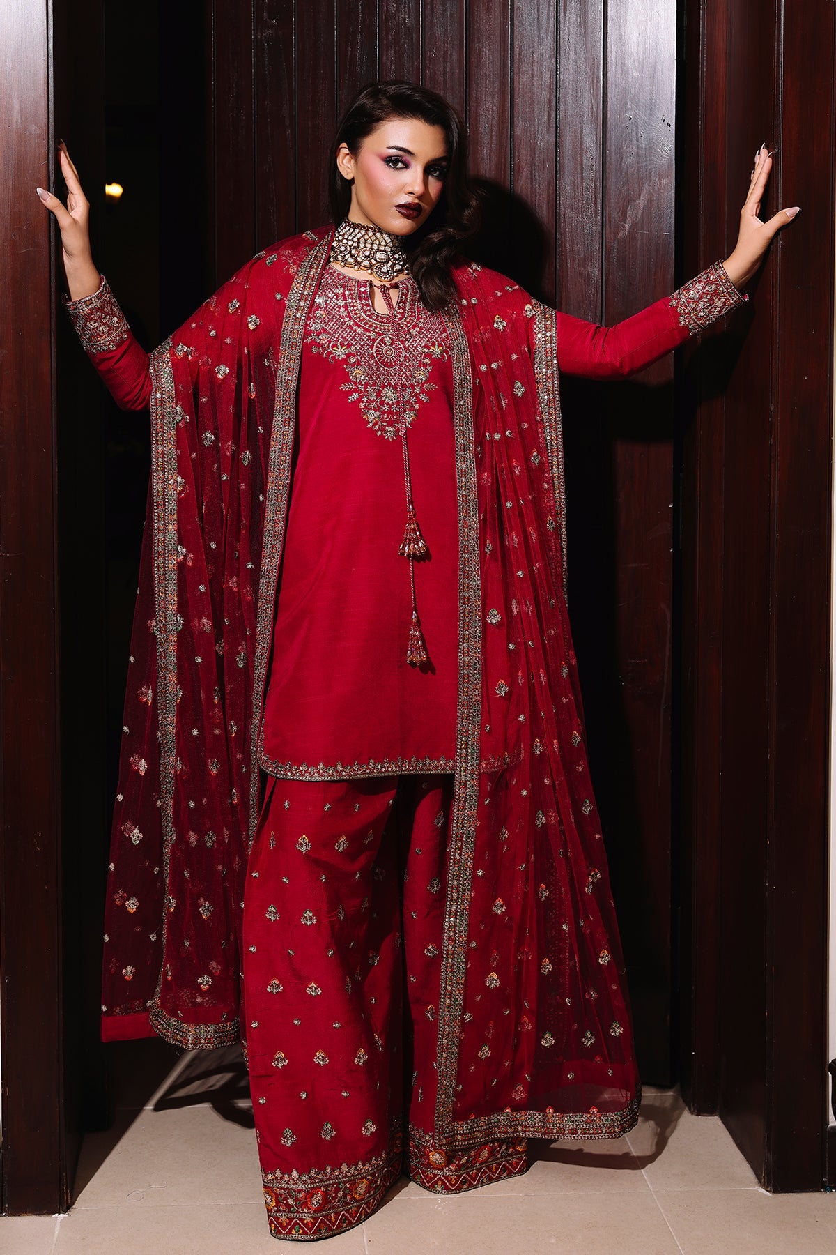 3-PC Embroidered Raw-Silk Suit CMA-5-093