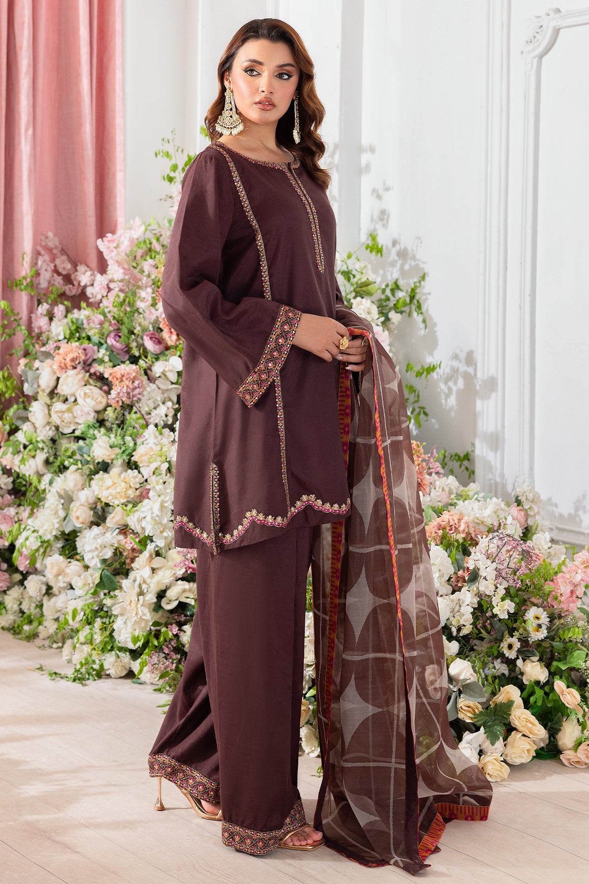 3-PC Embroidered Raw-Silk Suit CMA-5-108