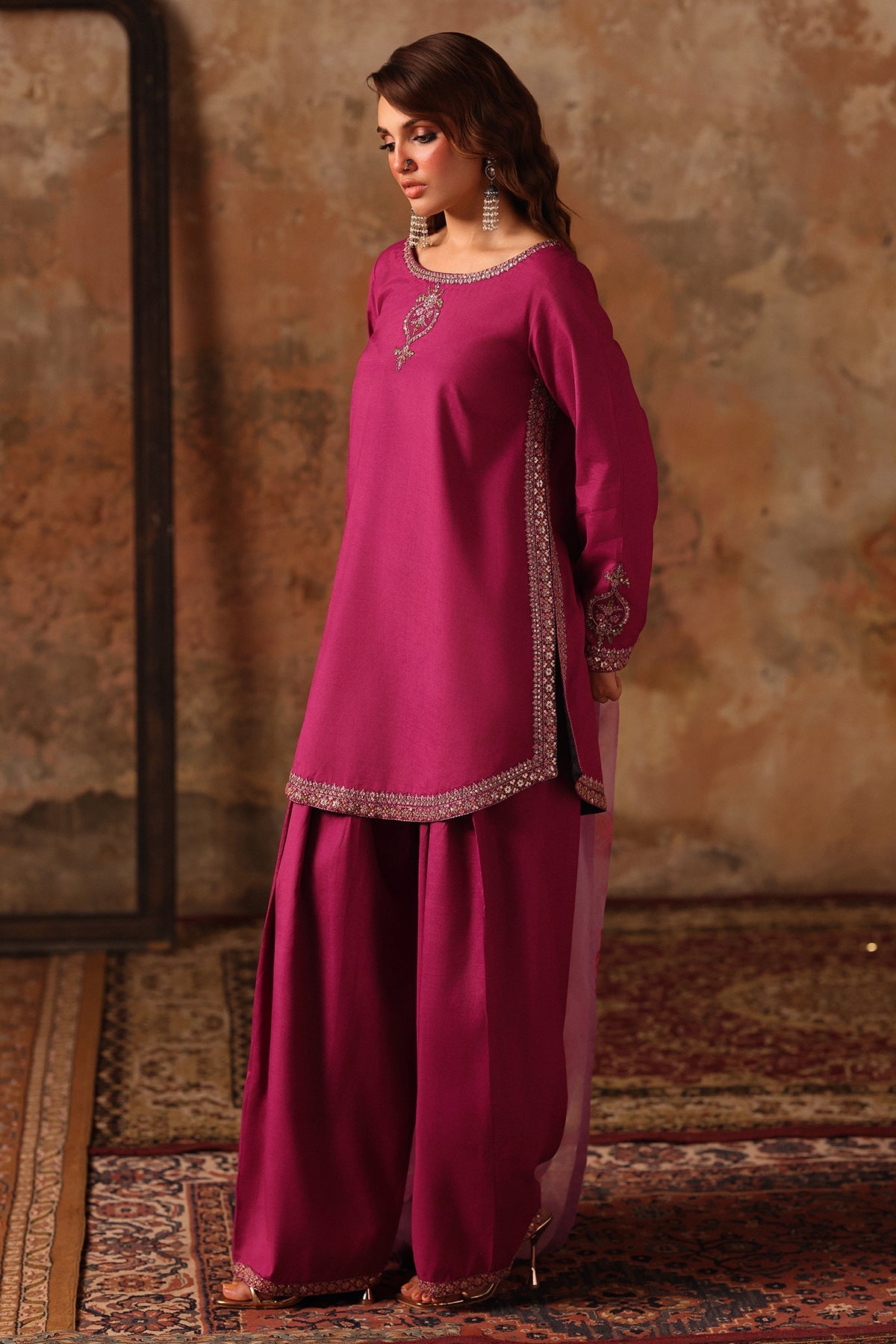 3-PC Embroidered Raw-Silk Suit CMA-5-083