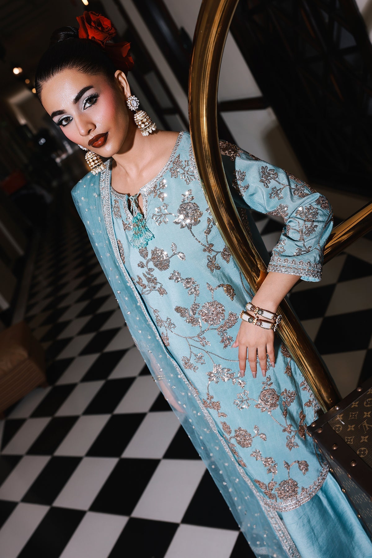 3-PC Embroidered Raw-Silk Suit CMA-5-111 Ferozi