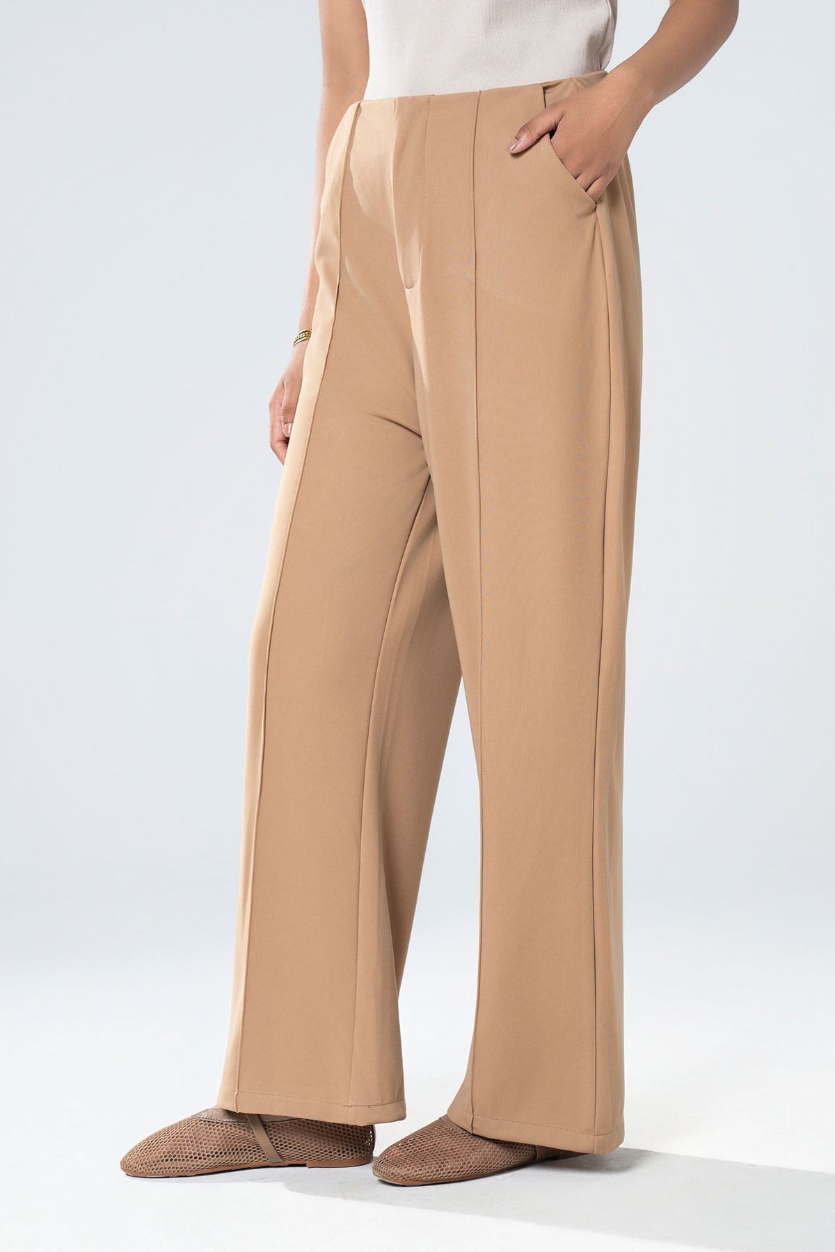 Pintuck Wide Leg Pants